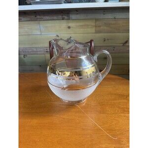 Bartlett Collins Vintage Clear and Gold Glass Ball Juice Or Water Pitcher 1950s